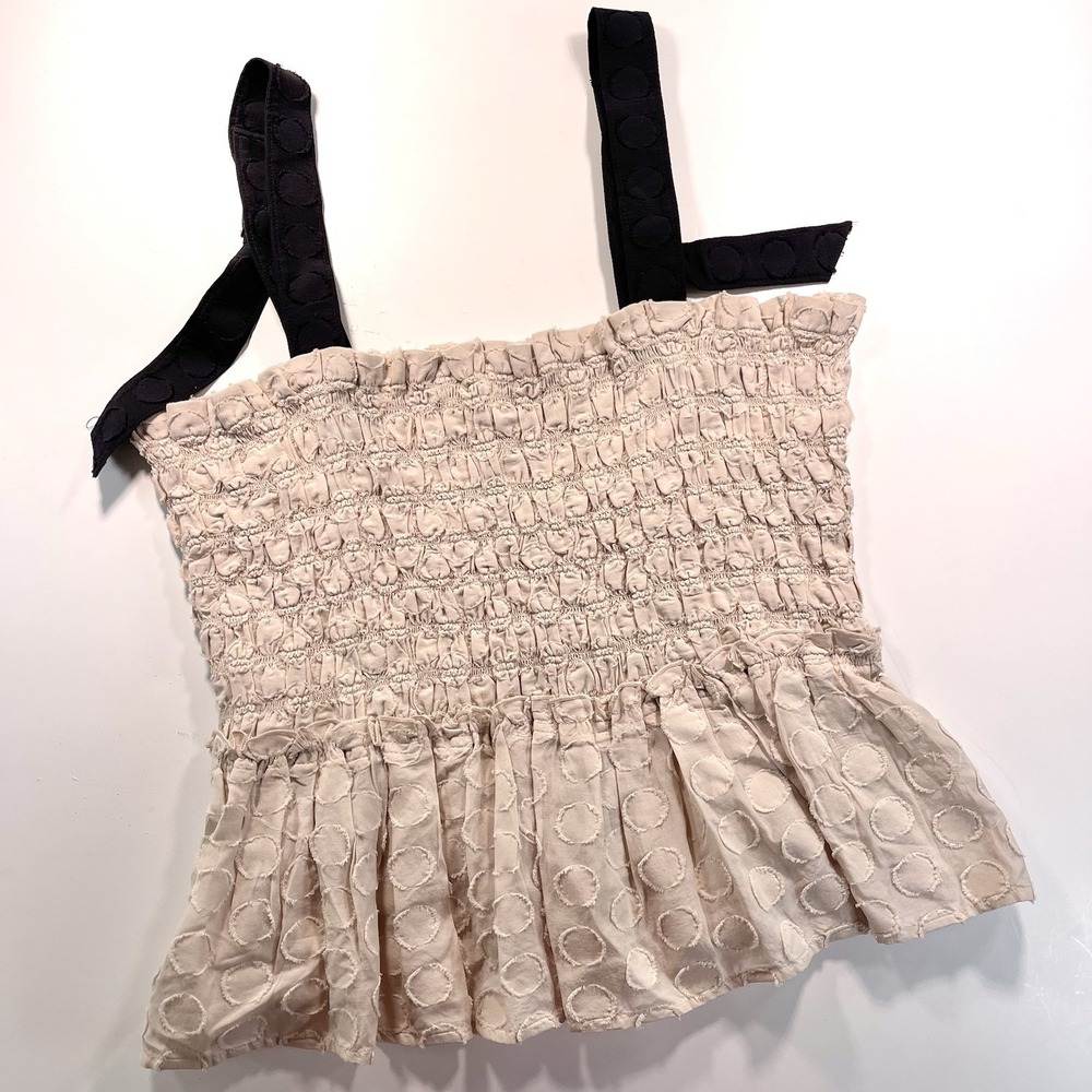 Club Monaco Women's Khaki Dots Tank Smocked Peplum Large‎